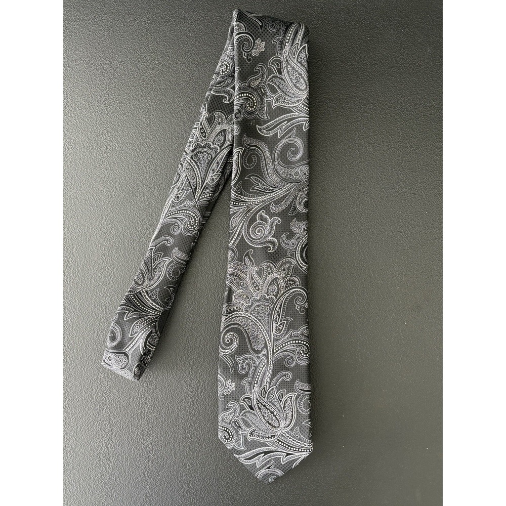 Tasso Elba Handmade Luxury 100% Silk Neck Tie Black Paisley